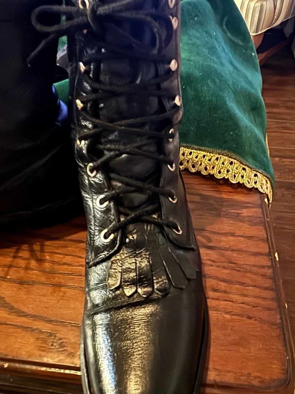 Vintage Justin 506 Black Leather Kiltie Lace Up Roper Cowboy Boots Mens 8.5